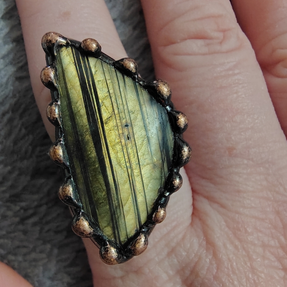 Striated Labradorite Statement Ring